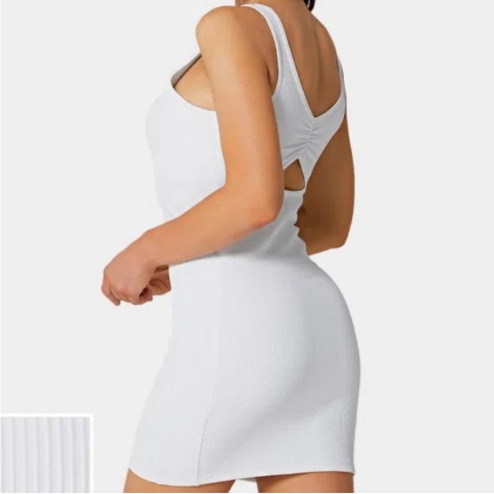 NWT Halara White Ribbed Dress with Back Cutout and built in bra
